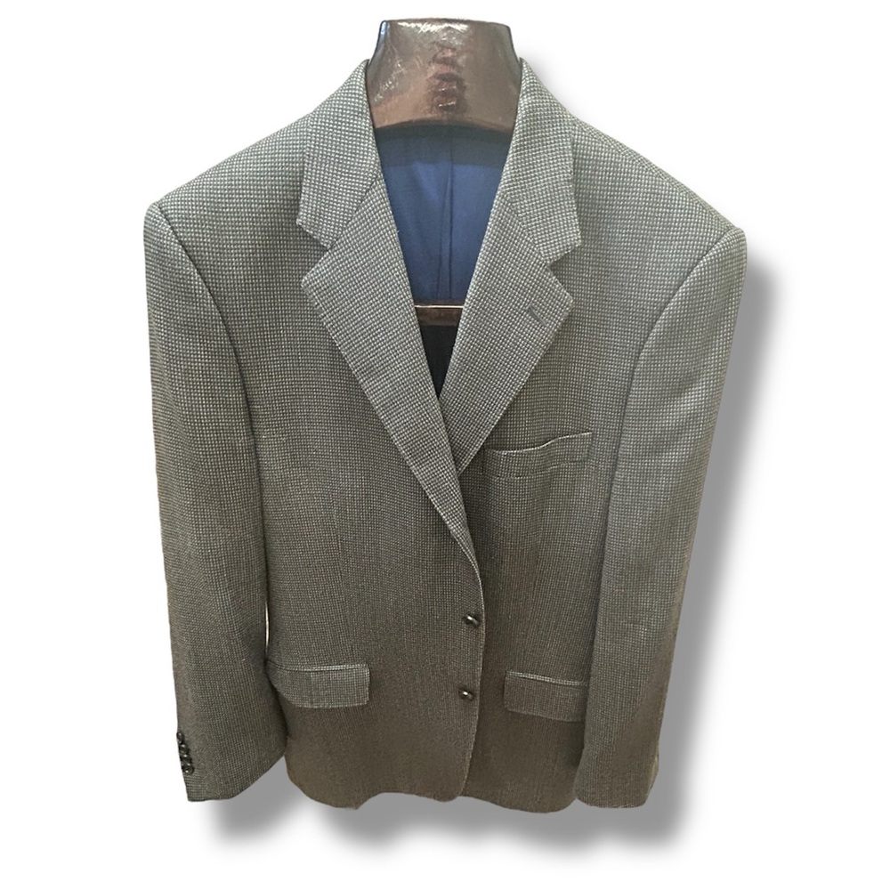 Tallia Men’s Blazer 42R Silk Wool Blend Gray Micro Houndstooth Sport Coat